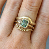 1.37ct Parti Green Radiant Cut Sapphire Low Profile Bezel Ring with Milgrain in 14k Yellow Gold