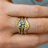 1.37ct Parti Green Radiant Cut Sapphire Low Profile Bezel Ring with Milgrain in 14k Yellow Gold