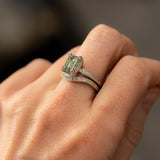 3.84ct Emerald Cut Unheated Light Aqua Blue Montana Sapphire Double Claw Prong Low Profile Milgrain and Diamond Vintage Cathedral Wedding Set in Platinum