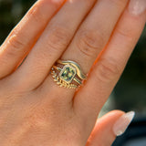 1.37ct Parti Green Radiant Cut Sapphire Low Profile Bezel Ring with Milgrain in 14k Yellow Gold