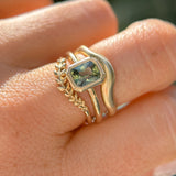 1.37ct Parti Green Radiant Cut Sapphire Low Profile Bezel Ring with Milgrain in 14k Yellow Gold