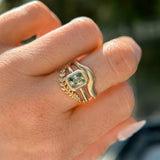 1.37ct Parti Green Radiant Cut Sapphire Low Profile Bezel Ring with Milgrain in 14k Yellow Gold