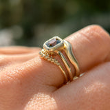 1.37ct Parti Green Radiant Cut Sapphire Low Profile Bezel Ring with Milgrain in 14k Yellow Gold