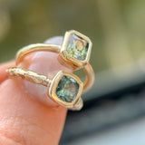 1.37ct Parti Green Radiant Cut Sapphire Low Profile Bezel Ring with Milgrain in 14k Yellow Gold