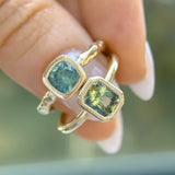 1.37ct Parti Green Radiant Cut Sapphire Low Profile Bezel Ring with Milgrain in 14k Yellow Gold