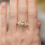 1.55ct Untreated Oval Green Sapphire and Lab Grown Marquise Diamond Cluster Ring in 14k Yellow Gold