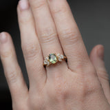 1.55ct Untreated Oval Green Sapphire and Lab Grown Marquise Diamond Cluster Ring in 14k Yellow Gold