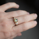 1.55ct Untreated Oval Green Sapphire and Lab Grown Marquise Diamond Cluster Ring in 14k Yellow Gold