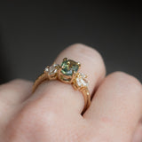 1.55ct Untreated Oval Green Sapphire and Lab Grown Marquise Diamond Cluster Ring in 14k Yellow Gold