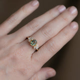 1.55ct Untreated Oval Green Sapphire and Lab Grown Marquise Diamond Cluster Ring in 14k Yellow Gold