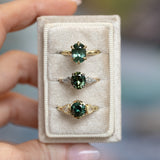 2.15ct Oval Australian Sapphire and Natural Kite Diamond Three Stone Ring in Two Tone 18k Yellow and Platinum