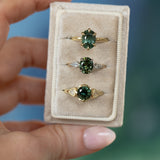 2.55ct Silky Teal Australian Oval Sapphire Six Prong Evergreen Hidden Halo Solitaire in 18k Yellow Gold