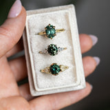 2.15ct Oval Australian Sapphire and Natural Kite Diamond Three Stone Ring in Two Tone 18k Yellow and Platinum