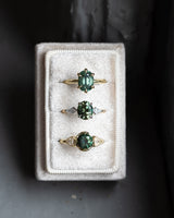 2.15ct Oval Australian Sapphire and Natural Kite Diamond Three Stone Ring in Two Tone 18k Yellow and Platinum