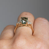 3.53ct Blue Green Untreated Radiant Cut Sapphire and Diamond Cluster Ring in 14k Yellow Gold