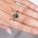 2.15ct Oval Australian Sapphire and Natural Kite Diamond Three Stone Ring in Two Tone 18k Yellow and Platinum