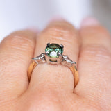 2.15ct Oval Australian Sapphire and Natural Kite Diamond Three Stone Ring in Two Tone 18k Yellow and Platinum