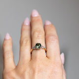 2.15ct Oval Australian Sapphire and Natural Kite Diamond Three Stone Ring in Two Tone 18k Yellow and Platinum