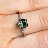 2.15ct Oval Australian Sapphire and Natural Kite Diamond Three Stone Ring in Two Tone 18k Yellow and Platinum