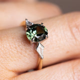 2.15ct Oval Australian Sapphire and Natural Kite Diamond Three Stone Ring in Two Tone 18k Yellow and Platinum