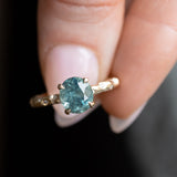 2.35ct Silky Roval Montana Sapphire 4 Prong Evergreen Solitaire with Scattered Embedded Diamonds in 14k Yellow Gold