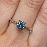 1.35ct Oval Medium Teal Blue Montana Sapphire Evergreen Carved 4 Prong Solitaire in 14k Yellow Gold