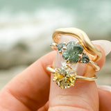 1.55ct Cushion Cut Montana Sapphire and Trillion Sapphire Antique Compass Set Low Profile Ring in 14k Yellow Gold