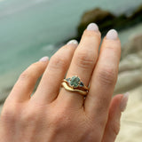 1.55ct Cushion Cut Montana Sapphire and Trillion Sapphire Antique Compass Set Low Profile Ring in 14k Yellow Gold