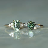 2.15ct Oval Australian Sapphire and Natural Kite Diamond Three Stone Ring in Two Tone 18k Yellow and Platinum