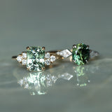 3.53ct Blue Green Untreated Radiant Cut Sapphire and Diamond Cluster Ring in 14k Yellow Gold