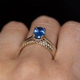 1.81ct Opalescent Oval Blue Sapphire Hidden Halo Solitaire in Satin Finished 14k Yellow Gold