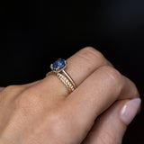 1.81ct Opalescent Oval Blue Sapphire Hidden Halo Solitaire in Satin Finished 14k Yellow Gold