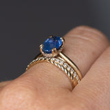 1.81ct Opalescent Oval Blue Sapphire Hidden Halo Solitaire in Satin Finished 14k Yellow Gold