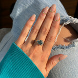 2.57ct Untreated Blue Wide Trillion Montana Sapphire and Antique Diamond Mountainscape Ring in 14k Yellow Gold