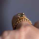 1.69ct Fancy Elongated Cushion Green Montana Sapphire and Diamond Vintage Cathedral Double Prong Solitaire in 14k Yellow