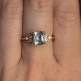 2.24ct Untreated Montana Sapphire Cushion Cut Marquise Diamond Cluster Ring in 18k Yellow Gold