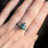 3.93ct Green Australian Pear Sapphire Diamond-Studded Tapered Solitaire in 14k Blackened Gold
