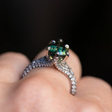 3.93ct Green Australian Pear Sapphire Diamond-Studded Tapered Solitaire in 14k Blackened Gold