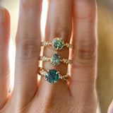 0.92ct Untreated Round Australian Parti Sapphire Low Profile 4 Prong Vine Solitaire with Diamonds in 18k Yellow