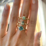 0.92ct Untreated Round Australian Parti Sapphire Low Profile 4 Prong Vine Solitaire with Diamonds in 18k Yellow