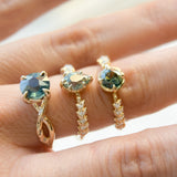 0.92ct Untreated Round Australian Parti Sapphire Low Profile 4 Prong Vine Solitaire with Diamonds in 18k Yellow