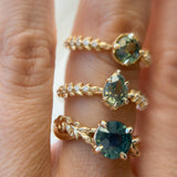 0.92ct Untreated Round Australian Parti Sapphire Low Profile 4 Prong Vine Solitaire with Diamonds in 18k Yellow