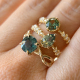 0.92ct Untreated Round Australian Parti Sapphire Low Profile 4 Prong Vine Solitaire with Diamonds in 18k Yellow