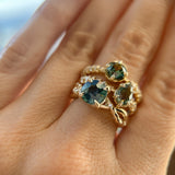 0.92ct Untreated Round Australian Parti Sapphire Low Profile 4 Prong Vine Solitaire with Diamonds in 18k Yellow