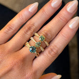 0.92ct Untreated Round Australian Parti Sapphire Low Profile 4 Prong Vine Solitaire with Diamonds in 18k Yellow