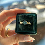 2.08ct Untreated Round Teal Sapphire Twisted Vine Split Shank Solitaire in 14k Yellow Gold with Diamonds