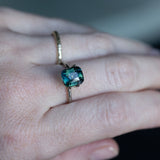 3.03CT ELONGATED CUSHION MADAGASCAR SAPPHIRE, PARTI DEEP TEAL BLUE AND GREEN, 8.30X7.40X5.28MM, UNTREATED EARLY ACCESS