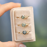 1.56ct Light Blue Green Montana Sapphire Four Prong Low Profile Milgrain and Diamond Ring in 14k Yellow Gold