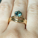 1.34ct Round Teal Montana Sapphire Scallop Cup Solitaire in 14k Yellow Gold