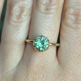 1.55ct Round Madagascar Light Green Sapphire Low Profile Scallop Cup Solitaire in 14k Yellow Gold